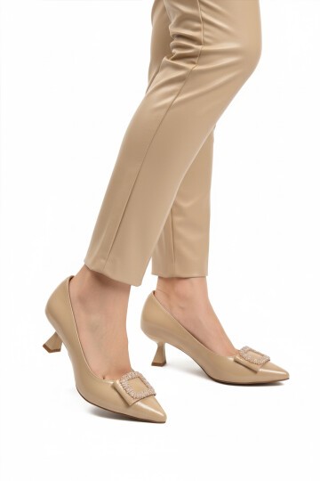 Bej Kırışık Rugan Hafif Kadın Abiye Ayakkabı 357172 Z