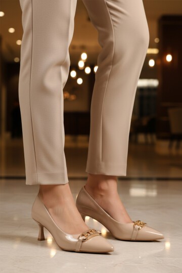 Bej Rugan İnce Topuklu Kadın Abiye Ayakkabı 695029 Z