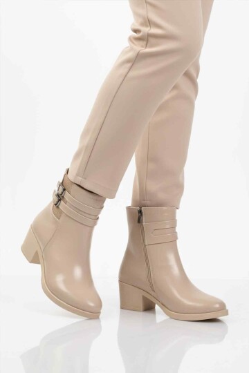 Bej İçi Kürklü Fermuarlı Kadın Bot 1006 Z