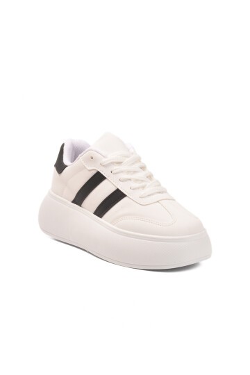 Beyaz-Siyah Suni Deri Kadın Spor Ayakkabı DVS-01 Z