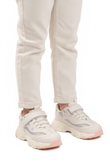 Beyaz Cırtlı Hafif Kız Çocuk Spor Ayakkabı Bella Kısa F