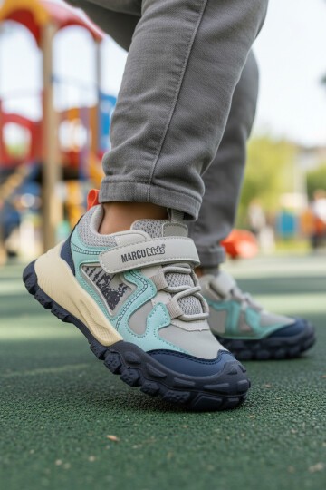 MarcoKids Gri Cırtlı Hafif Çocuk Spor Ayakkabı MarcoKids 22678 P