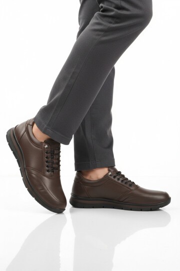 Kahve Hakiki Deri Lastik Bağcıklı Erkek Günlük Ayakkabı 901 M