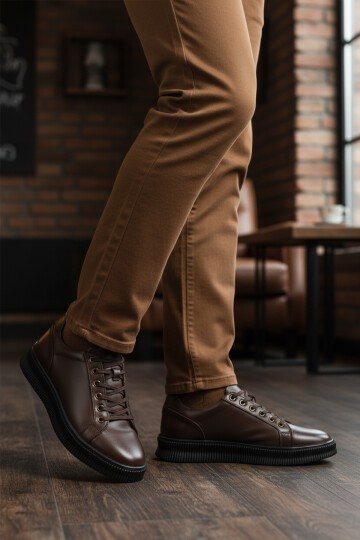 Kahve Hakiki Deri Erkek Sneaker 2516 M