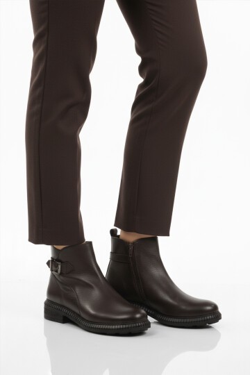 Kahve Hakiki Deri Kaymaz Taban Kadın Bot Premium 20913-1 Z