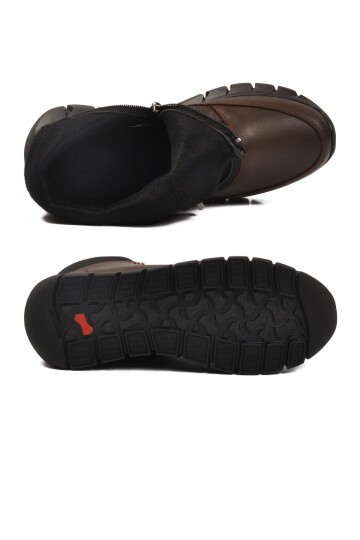 Kahve Hakiki Deri Lastik Bağcıklı İçi Polarlı Kadın Bot 3615 Z