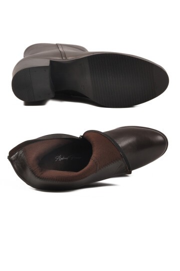 Kahve Hakiki Deri Fermuarlı İçi Polarlı Kadın Bot Premium 92162-1 Z