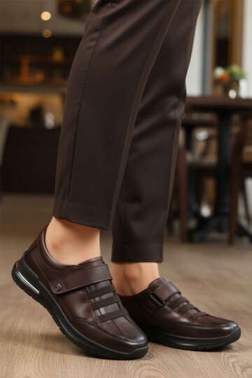 Kahve Hakiki Deri Cırtlı Kadın Günlük Ayakkabı 058-Ç Z