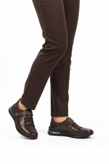 Kahve Hakiki Deri Cırtlı Kadın Günlük Ayakkabı 058-Ç Z