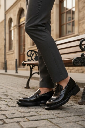 Siyah Açma Hakiki Deri Erkek Günlük Ayakkabı 3254 M