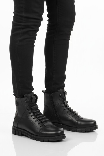 Siyah Hakiki Deri Fermuarlı İçi Kürklü Erkek Bot 2K8518-HK-350 M