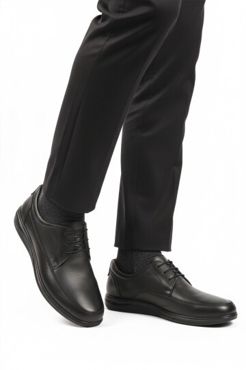 Siyah Hakiki Deri Jel Tabanlı Ortopedik Erkek Günlük Ayakkabı 473 M