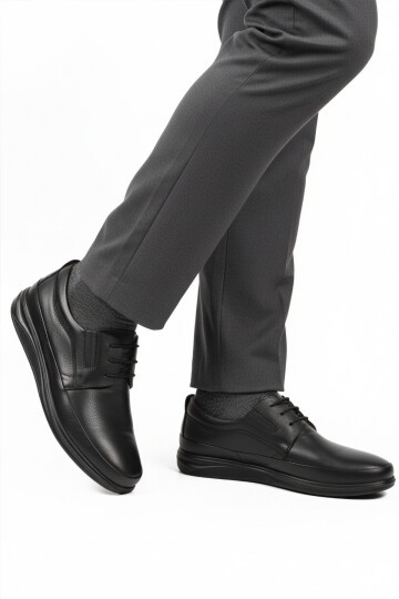 Siyah Hakiki Deri Jel Tabanlı Ortopedik Erkek Günlük Ayakkabı 478 M