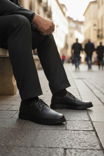 Siyah Hakiki Deri Erkek Günlük Ayakkabı DSN 2027 M