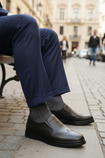 Siyah Hakiki Deri Erkek Günlük Ayakkabı DSN 2031 M