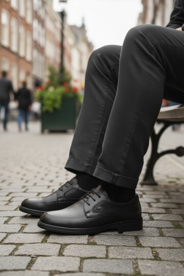 Siyah Hakiki Deri Erkek Günlük Ayakkabı DSN 2037 M