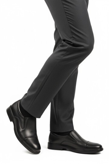 Siyah Hakiki Deri Jel Tabanlı Ortopedik Erkek Klasik Ayakkabı 425 M