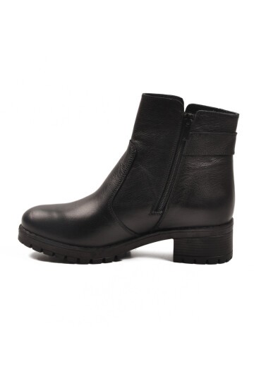 Siyah Hakiki Deri Hafif Kaymaz Taban Kadın Bot Premium 16463-1 Z