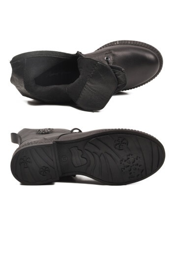 Siyah Hakiki Deri Kaymaz Taban Kadın Bot Premium 20912-1 Z