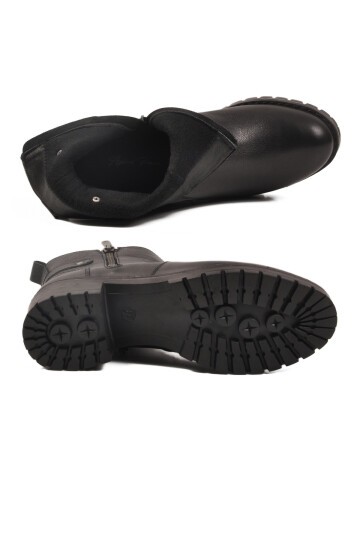 Siyah Hakiki Deri Kaymaz Taban Kadın Bot Premium 4663-1 Z