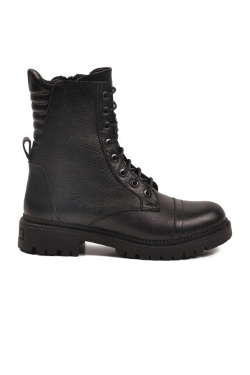 Siyah Hakiki Deri Fermuarlı Kadın Bot Premium 52682-1 Z