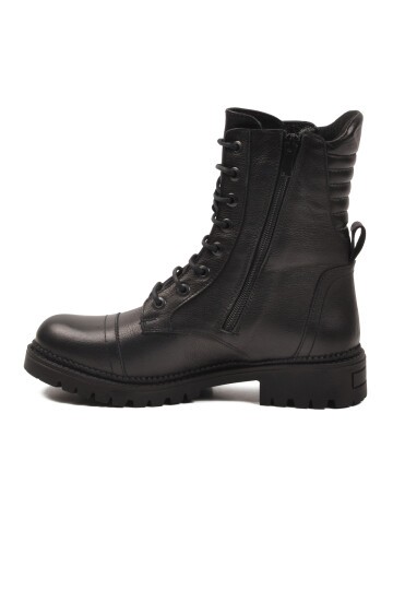 Siyah Hakiki Deri Fermuarlı Kadın Bot Premium 52682-1 Z