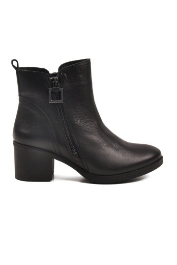 Siyah Hakiki Deri Fermuarlı Kadın Bot Premium 92163-1 Z