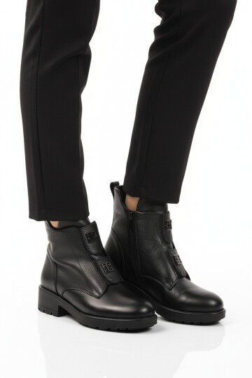 Siyah Hakiki Deri Fermuarlı Kadın Bot Premium 24102-1 Z