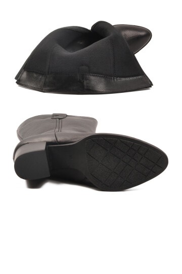 Siyah Hakiki Deri Kaymaz Taban Topuklu Kadın Çizme 86620-1 Z