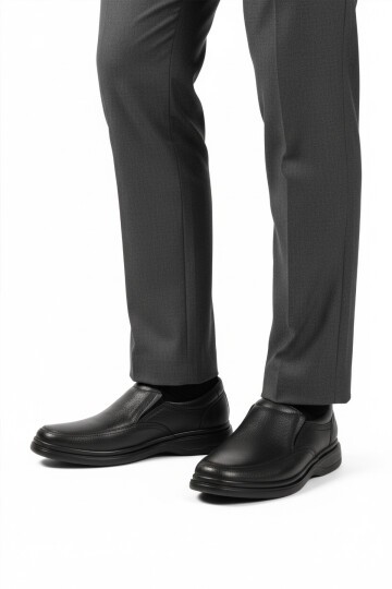 Siyah Kırışık Hakiki Deri Erkek Günlük Ayakkabı DSN 2035 M