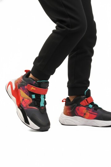 Siyah-Kırmızı Cırtlı Çocuk Spor Ayakkabı 161-T5411102 F