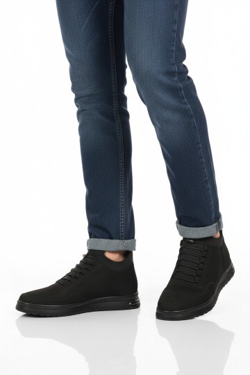 Siyah Nubuk Hakiki Deri Lastik Bağcıklı Erkek Bot 727 M