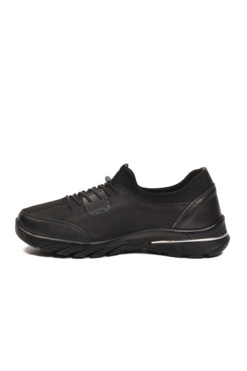 Siyah Nubuk Hakiki Deri Lastik Bağcıklı Kadın Günlük Ayakkabı PLV061 Z