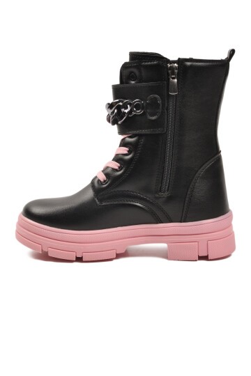 Siyah-Pembe Fermuarlı Kaymaz Taban Çocuk Bot G-1001 F