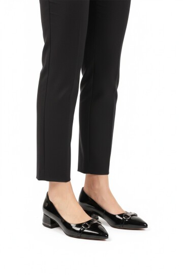 Siyah Rugan Kadın Abiye Ayakkabı PC-55197 Z Dar Kalıp