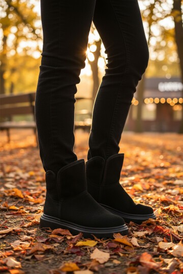 Siyah Süet İçi Kürklü Kadın Bot 548038 Z