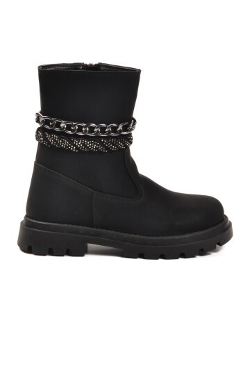 Siyah Fermuarlı İçi Polarlı Çocuk Çizme Duru F