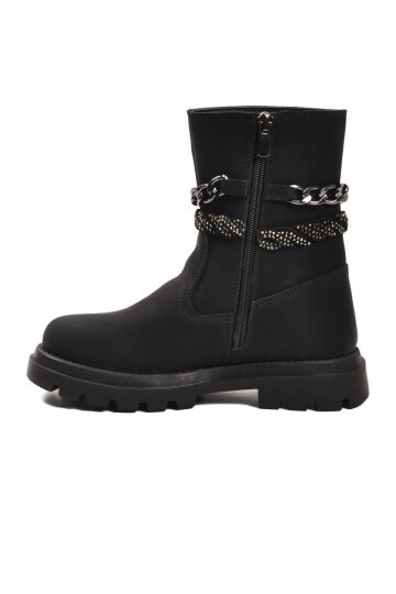 Siyah Fermuarlı İçi Polarlı Çocuk Çizme Duru F