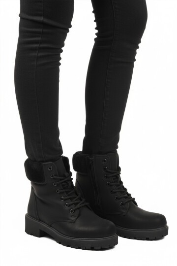 Siyah-Zümrüt İçi Polarlı Fermuarlı Kadın Bot Marc 4030 Z