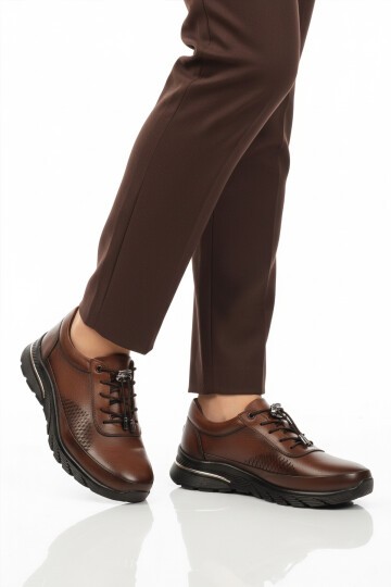 Taba Hakiki Deri Lastik Bağcıklı Kadın Günlük Ayakkabı PLV020 Z