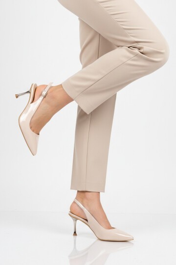 Bej Rugan Kadın İnce Topuklu Abiye Ayakkabı 653122 Z Geniş Kalıp
