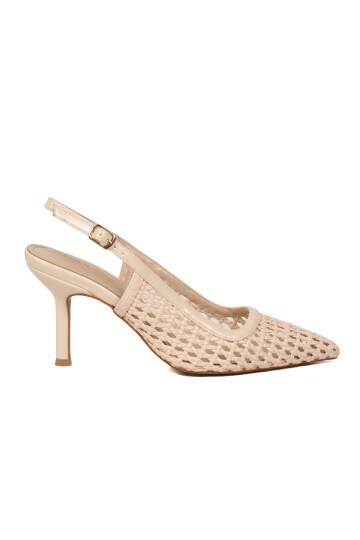 Bej Nefes Alan Örgü Dokulu Slingback Kadın Topuklu Ayakkabı 658248 Z