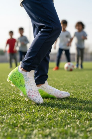 Beyaz-Neon Yeşil Çocuk Krampon FK-252-153 F