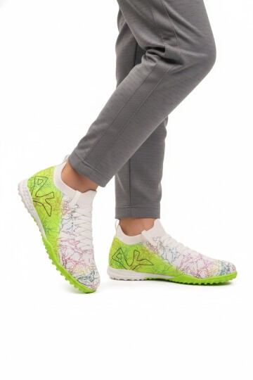 Beyaz-Neon Yeşil Unisex Halı Saha Ayakkabısı GH-252-153 G