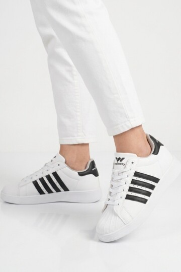 Beyaz-Siyah Hafif Unisex Spor Ayakkabı 26112 G