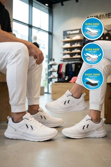 Beyaz-Siyah Rahat Taban Unisex Spor Ayakkabı 900895 Hml II