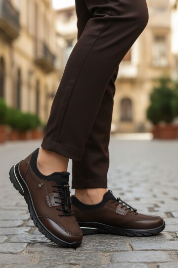 Kahve Nubuk Hakiki Deri Kadın Günlük Ayakkabı PLV061 Z