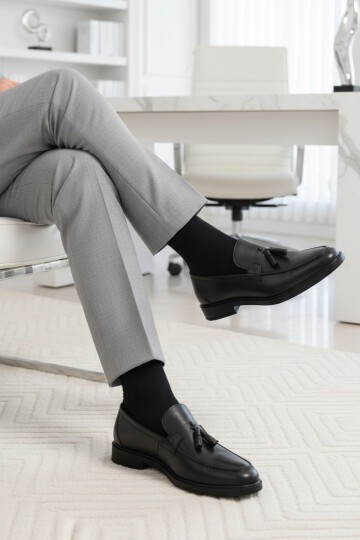 Siyah Hakiki Deri Erkek Günlük Ayakkabı 2207 M