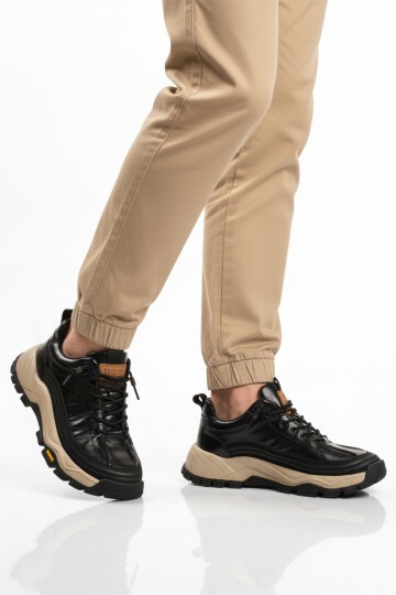 Siyah Hakiki Deri Erkek Günlük Ayakkabı 25K570 M