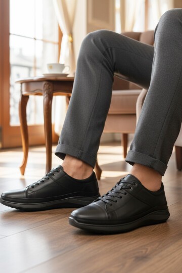 Siyah Hakiki Deri Erkek Günlük Ayakkabı Marcorossi 152-22585 M